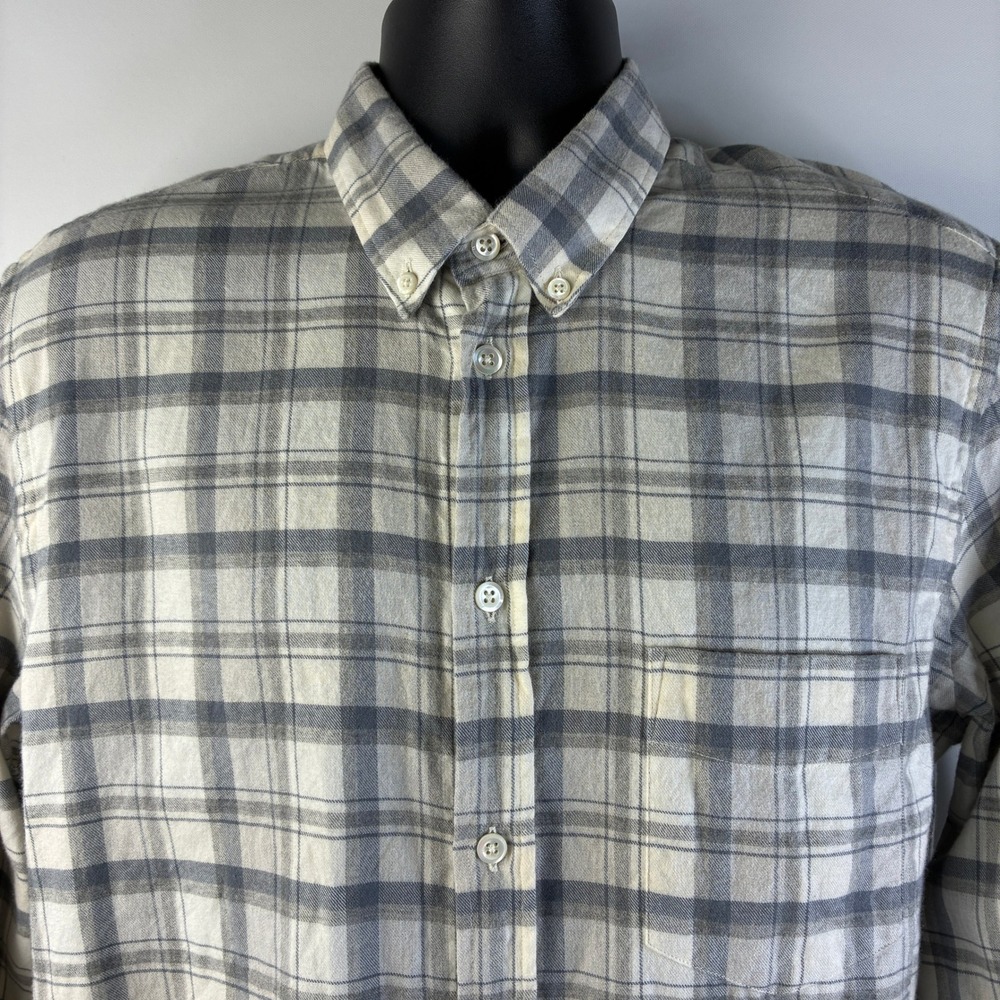 Billy Reid Men's Slim Fit Plaid Button Down Shirt Grey Cream Cotton Wool Large - Picture 10 of 16